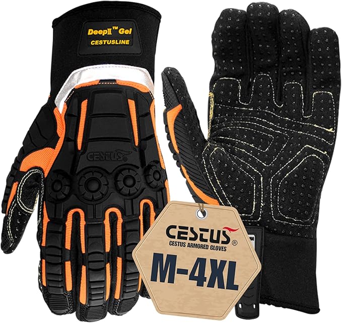 Cestus 3045, Impact Gloves (1,3,10,50 Pairs) Dense Fabric Palm with Dots, Gel Padded Palm, Heavy Duty Safety Work Gloves