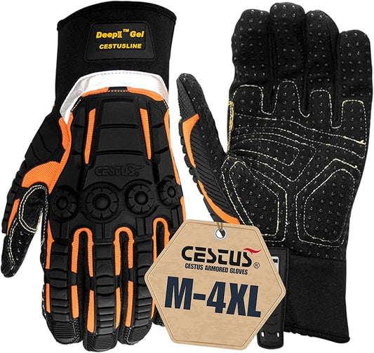 Cestus 3045, Impact Gloves (1,3,10,50 Pairs) Dense Fabric Palm with Dots, Gel Padded Palm, Heavy Duty Safety Work Gloves