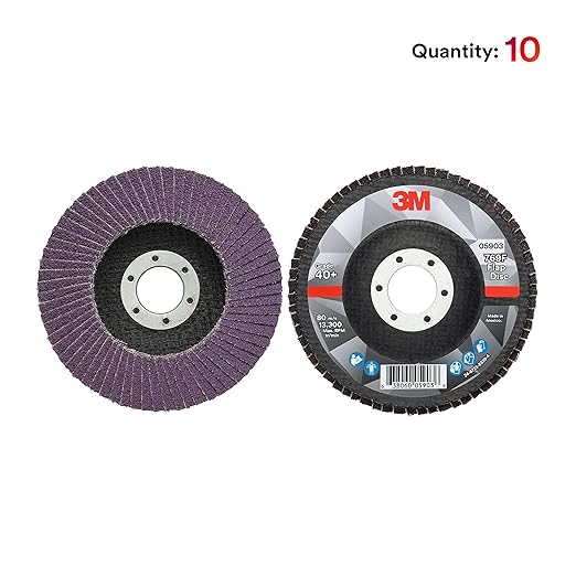 3M Flap Disc 769F, Type 27, 40+, 4-1/2 in x 7/8 in, High Performance Abrasive, Ceramic Precision-Shaped Grain Grinding and Finishing Disc, Carbon Steel, Stainless Steel