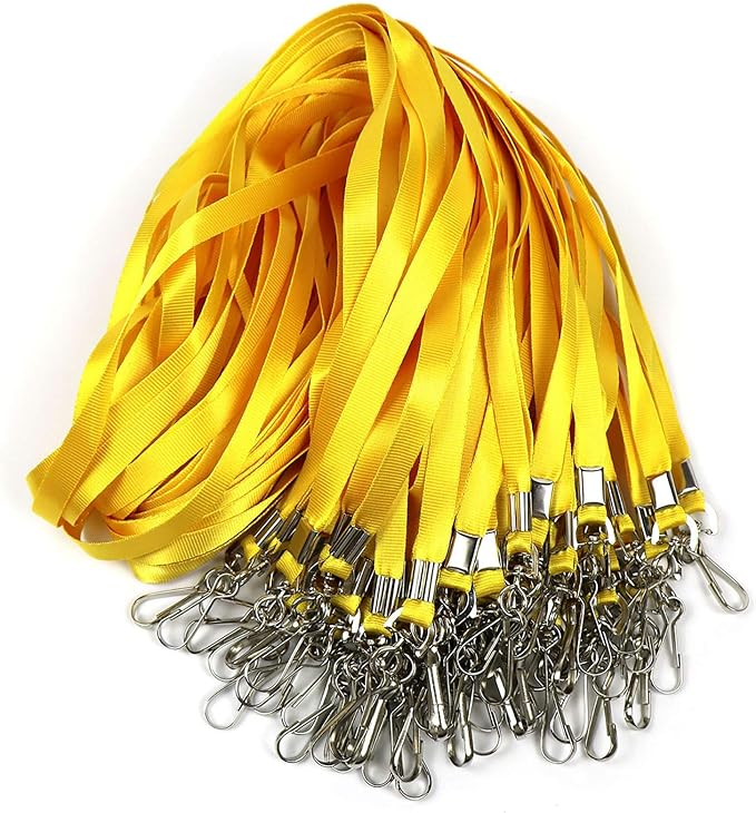 Yellow Lanyards 100 Pcs Lanyard for Id Badges Flat Lanyard with Badge Clip with J-Hook (Yellow)