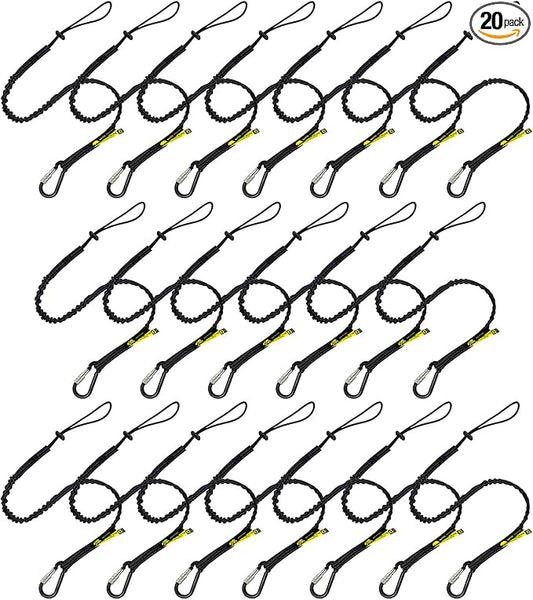 BearTOOLS Tool Lanyard with Single Carabiner and Adjustable Loop End, Standard Length, Maximum Weight Limit 8KG / 17.6lb, Aluminum Screw Lock Carabiner with Shock Cord Stopper, 09220S (20 Pack)