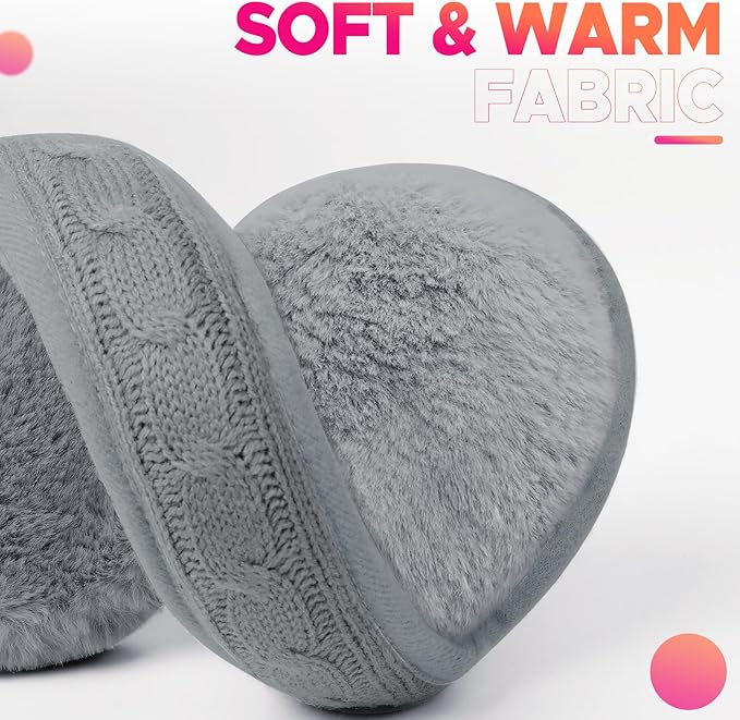 Venswell Knit Ear Muffs for Winter Women Men Soft Earmuffs Cold Weather Fleece Ear Warmers Cover Foldable & Adjustable
