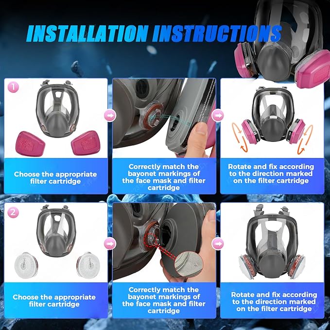Full Face Respirator Mask with Filters - 6800 Gas Mask with 60921 & P-A-1 Activated Carbon Filter,Reusable Dust Mask Filter Against Gases/Dust/Organic Vapor,for Spray Paint/Sanding/Welding