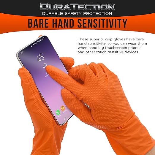 Dura-Gold Duratection 8 Mil Orange Super Duty Diamond Textured Nitrile Disposable Gloves, 10 Boxes of 100, Medium - Latex Free, Powder Free, Food Safe, Safety Protection Work Gloves, Industrial