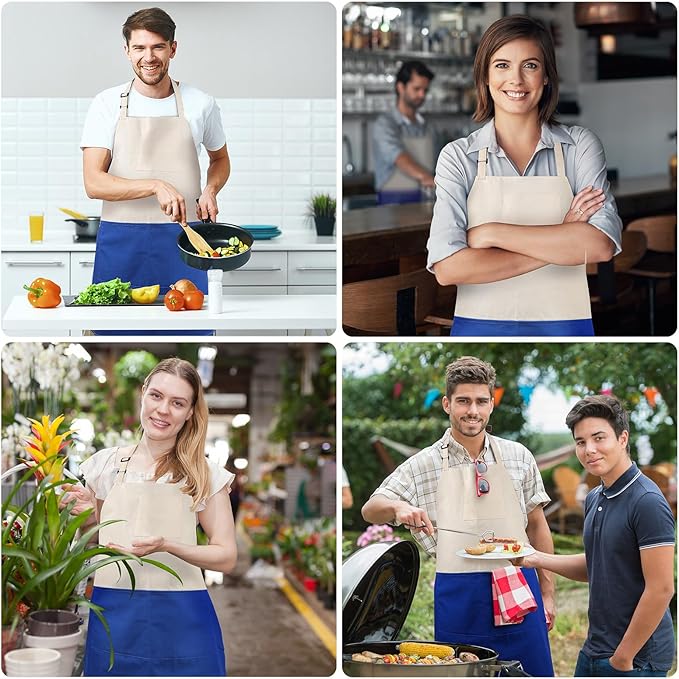 Chef Apron Unisex Two-Tone Professional Kitchen Bib Apron with 2 Pockets Cooking, Grilling, and Baking Gift