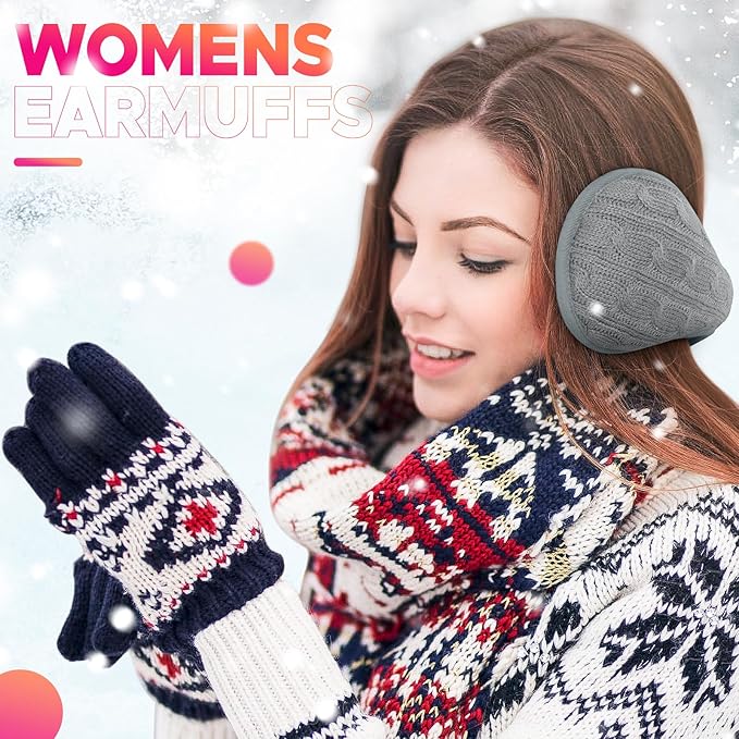 Venswell Knit Ear Muffs for Winter Women Men Soft Earmuffs Cold Weather Fleece Ear Warmers Cover Foldable & Adjustable