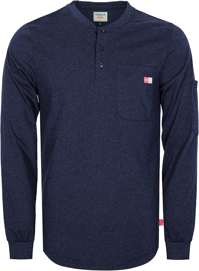 TICOMELA FR Shirts for Men Heather Series 6oz Flame Resistant T Shirt NFPA2112 CAT2 Fire Retardant Henley Shirts