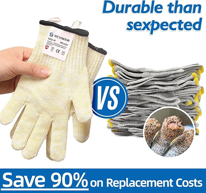 Schwer 2 Pairs SlicePro ANSI A9 Cut Resistant Gloves PR1501, Food Grade Reliable Cutting Glove, Mandoline Gloves for Kitchen Meat Cutting, Oyster Shucking, Fish Fillet Processing, Non-PFAS, L