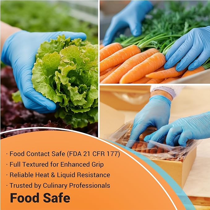 ASAP Blue Nitrile Gloves Disposable Latex Free - 4 Mil Powder Free, Food Safe, Kitchen & Medical - Cleaning & Tattoo Supplies