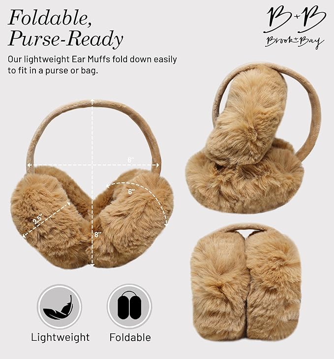Brook + Bay Ear Muffs Winter Women - Stay Warm with Winter Ear Muffs for Women - Adjustable Fluffy Folding Earmuffs - Fuzzy Faux Fur Earmuff Foldable - Women's Earmuffs