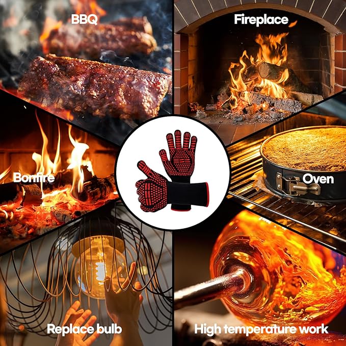 HubiCare Grill Gloves Heat Resistant Fire Resistant Oven Gloves, 1472°F/800°C Heat Resistant Oven Gloves