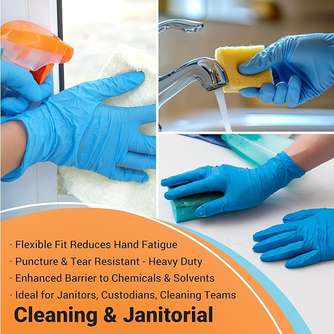 ASAP Blue Nitrile Gloves Disposable Latex Free - 4 Mil Powder Free, Food Safe, Kitchen & Medical - Cleaning & Tattoo Supplies