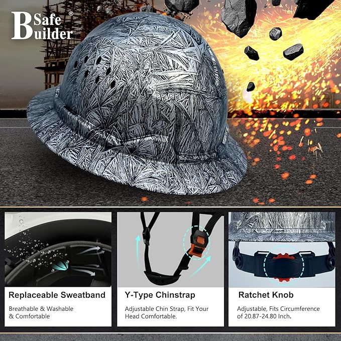 SBD-G1C Construction Full Brim Safety Helmet HDPE Hard Hat Vented Hardhats Sunshade Carbon Fiber Pattern Industrial Work Certified ANSI/ISEA Z89.1