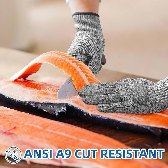 Schwer 10 Pairs ANSI A9 Cut Resistant Gloves, Food Grade Reliable Cutting Glove, Mandoline Glove for Kitchen Meat Cutting, Oyster Shucking, Fish Fillet Processing, Non-PFAS, PR1501-G, M