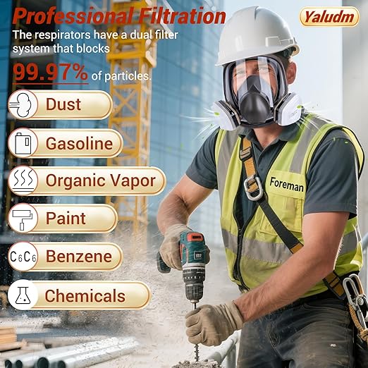 Full Face Respirator Mask with Filter, Reusable Mask Respirators with 6001 Activated Carbon Filter, Gas Masks for Painting, Dust, Welding, Cutting, Woodworking, Chemical, Organic Vapor