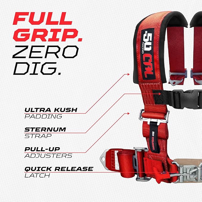 Red 4 Point Harness for Bucket Seat, Quick Release Latch, 9 Colors to Choose From, Racing Harness, Race Car, Off Road Vehicle, UTV, RZR [6004]