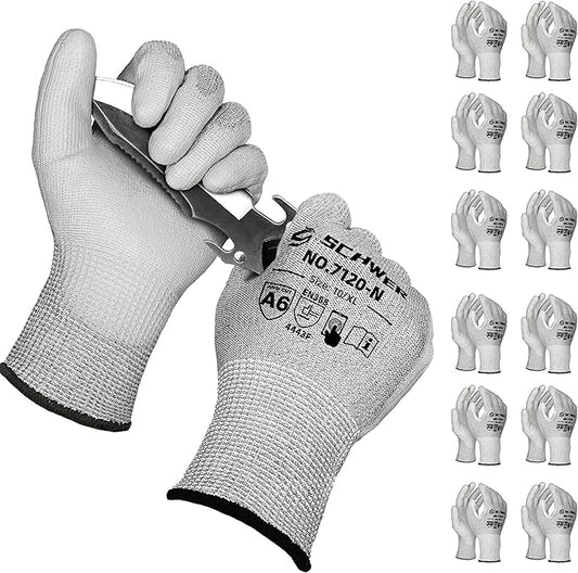 Schwer 180 Pairs ANSI A6 Cut Resistant Gloves CR7120 Cut Proof Work Gloves, Touchscreen, for Men and Women Used for Woodworking, Glass Cutting, Construction, Cargo Handling, Car Repair, XL