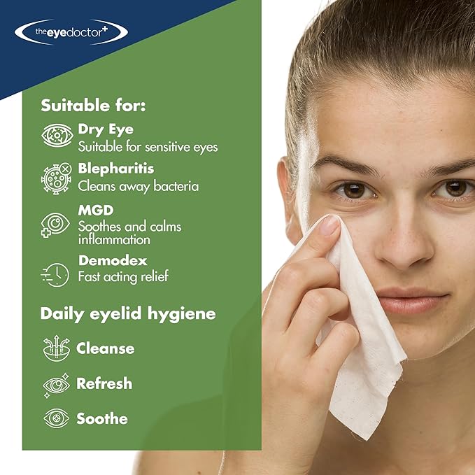 The Eye Doctor Tea Tree Oil Eyelid Wipes x80- - Eyelid Wipes For Blepharitis, MGD, Dry Eye & Demodex - Eyelid Cleanser - Lid Scrub For Eyes - Eyelid Scrub