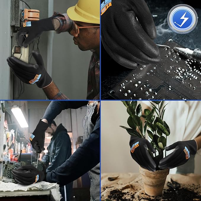 PU Coated Safety Work Gloves, 12 Pairs Work Gloves Mechanic Working Seamless Knit Glove with Polyurethane Coated Smooth