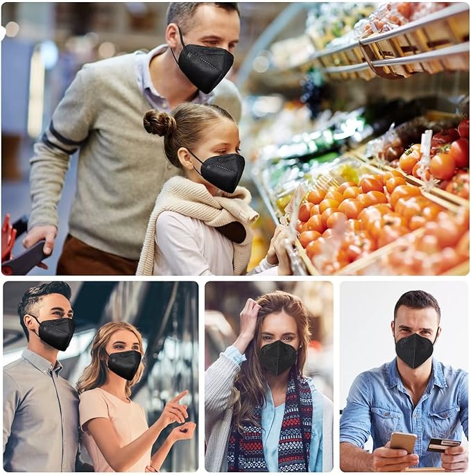KN95 Face Mask 50 Pack, Individually Wrapped, Black Disposable Face Masks, 5-Ply Protection against PM2.5 Breathable Comfortable Safety Mask with Over 95% Filtering