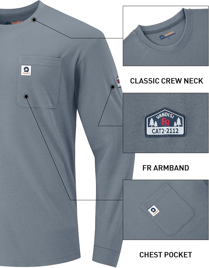 FR Shirts for Men 100% Cotton 5.5oz Lightweight NFPA2112/CAT2 Flame Resistant Shirts for Men Long Sleeve