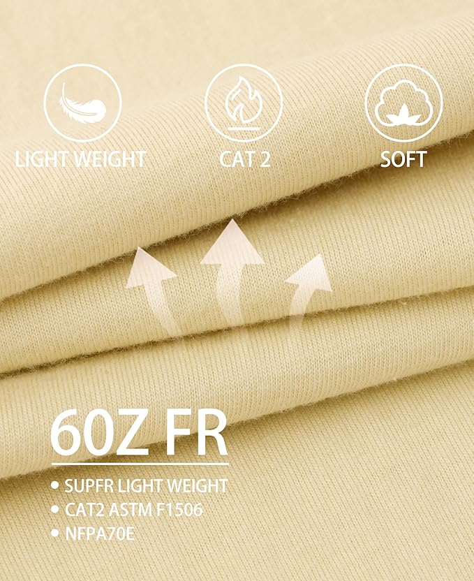 TICOMELA FR Shirts for Men Heather Series 6oz Flame Resistant T Shirt NFPA2112 CAT2 Fire Retardant Henley Shirts