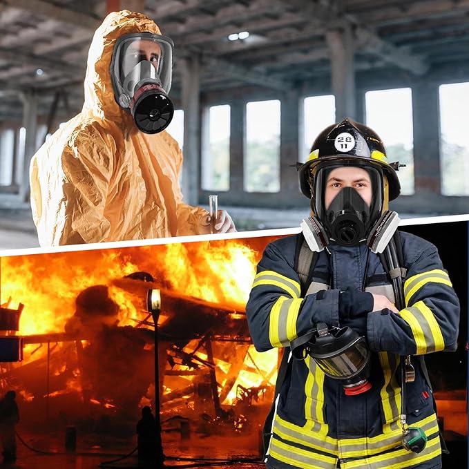 Full Face Gas Mask, Gas Masks Survival Nuclear and Chemical with 40mm Activated Carbon Filter & 6001 Filters, Reusable Respirator Mask for Gases, Chemicals, Organic Vapors, Dust, Fumes, Paint