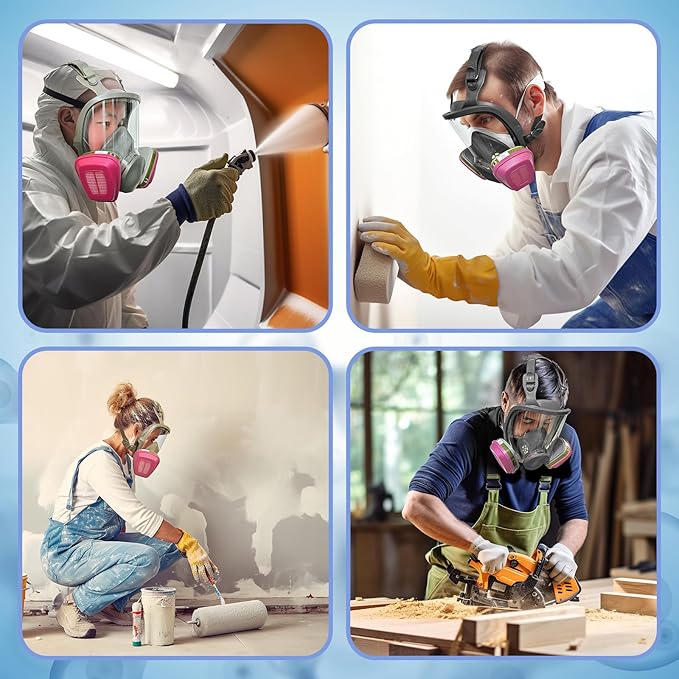 Reusable full Face Cover, Full Face Respirator Mask, Organic Vapor Gas Mask with Activated Carbon Filters