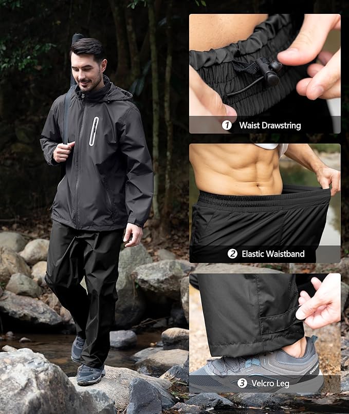 SWISSWELL Men's Waterproof Golf Rain Suit Rain Gear Jacket and Pant Outdoor Lightweight Hooded Raincoat