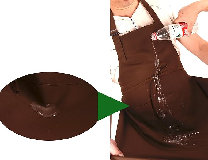Brown Professional Resist Water Adjustable Extra Long Bib Apron 3 Pockets Home Kitchen Garden Restaurant Cafe Bar Pub Bakery for Cooking Chef Baker Servers Craft Unisex