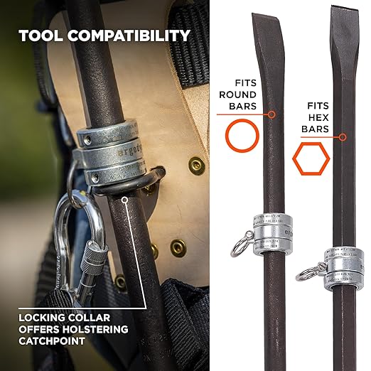 Ergodyne Squids 3791 Sleever Bar Lock Collar with Tethering Attachment Point for Tool Lanyard, Compatible Bar Size 3/4