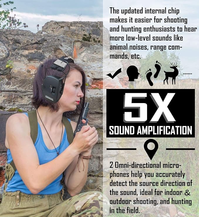 PROHEAR Digital Electronic Shooting Ear Protection Sound Amplification Earmuffs, 23dB NRR Low Profile Noise Reduction Hearing Protection for Gun Range and Hunting, Black