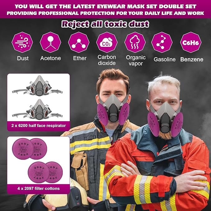Respirator Mask with Filters - Reusable Gas Mask Against Organic Vapor Formaldehyde for Chemicals Spray Paint