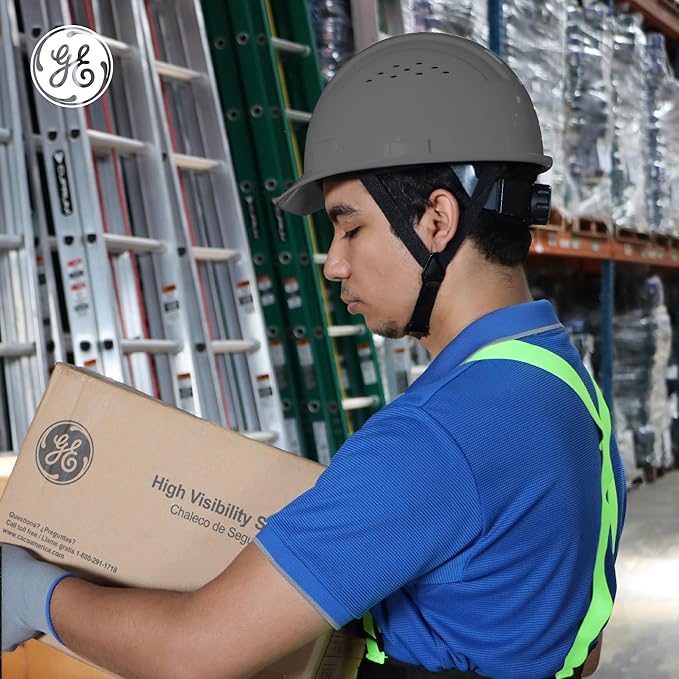GE Cap Style Hard Hat, 4-Point Ratchet Suspension, Earmuff Slots, High Impact Resistant, Sweat-Wicking Sweatband, Meets ANSI Z89.1-2014, Comfortable, Durable, and Protective - Gray, Vented
