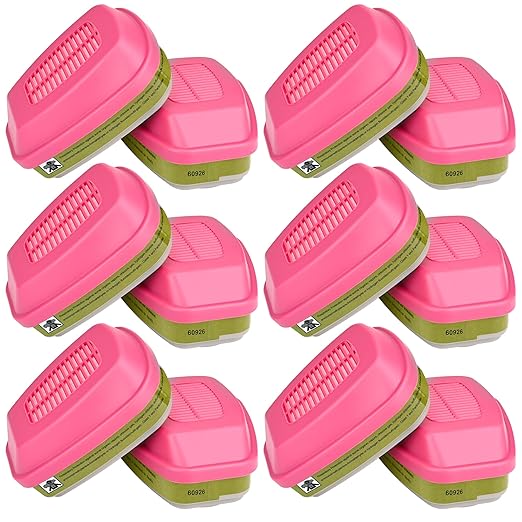 6 Pairs 60926 Respirator Filter/Cartridge, Particulate Filters Help Against Organic Vapors, Acid Gases, Chemical and Particulates for Use with 6000, 6500 and 7500 Series Respirator Mask