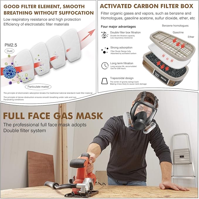 Respirator Mask with Filters - Reusable Gas Mask Against Organic Vapor Formaldehyde for Chemicals Spray Paint