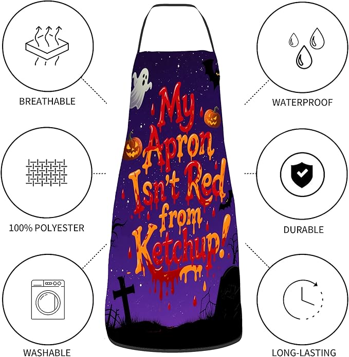 Halloween Aprons Gifts for Women Mens My Apron Isn't Red from Ketchup Cooking Apron, Funny Gift for Him Her,His Hers (1 Pcs)