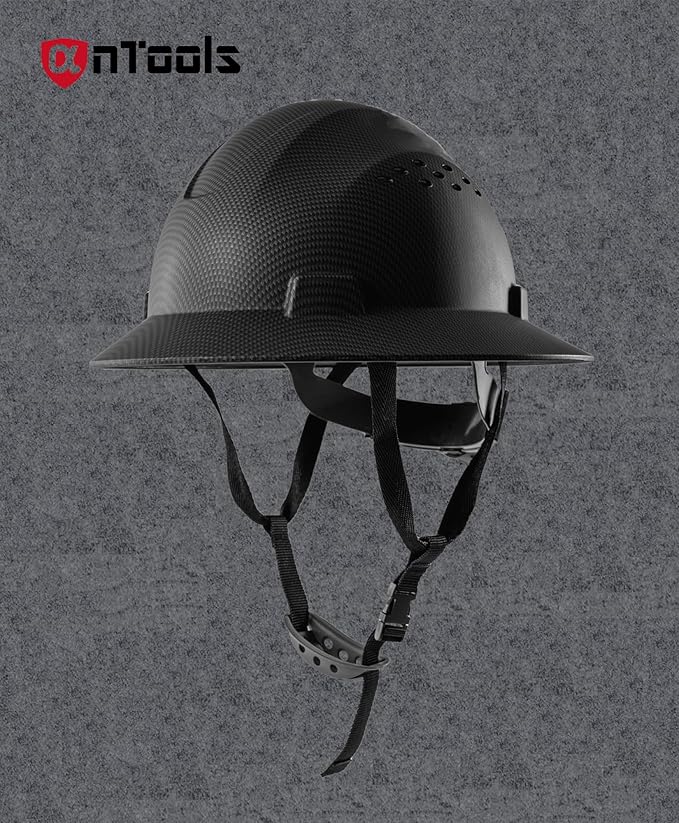 Carbon Fiber Design Full Brim Hard Hat, OSHA Approved Construction Hard Hats for Men, 4-Point Adjustable Suspension, ANSI Z89.1