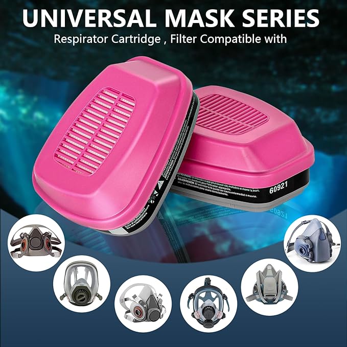 60921 Respirator Cartridge/Filter, Particulate Filter, Compatible with 6000, 7000, FF-400 Series Respirators, Effective Filtering Organic Vapors,Chemical and Dust (6 Pair)