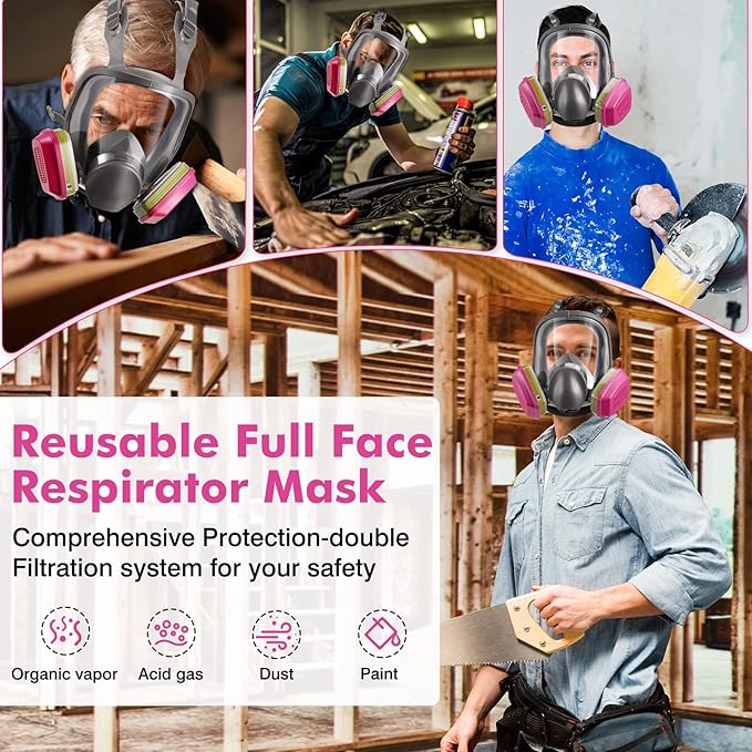 Full-Face Mask Respirator with 60926 Cartridges - Anti-fog,Reusable Gas Cover Organic Vapor Masks Survival Nuclear,Paint Mask for Painting,Dust,Formaldehyde,Epoxy Resin,Sanding,Cutting,welding