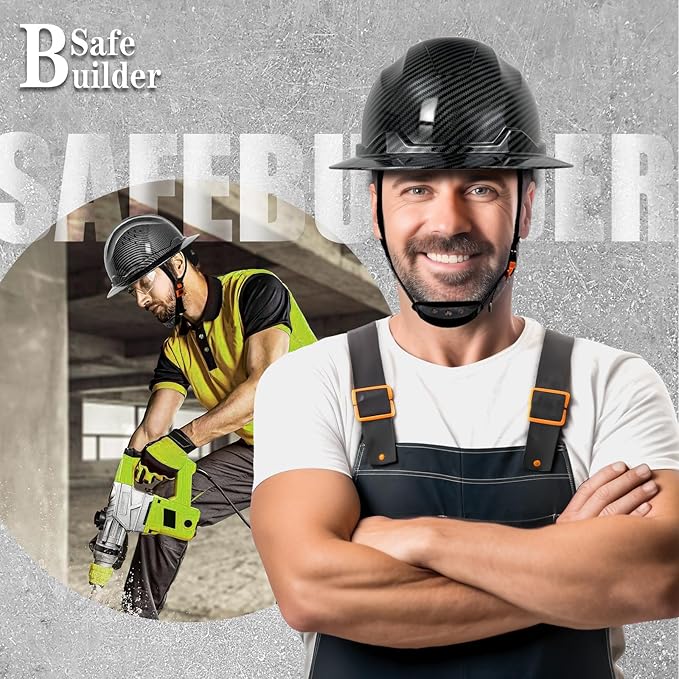 SBD-G1C Construction Full Brim Safety Helmet HDPE Hard Hat Vented Hardhats Sunshade Carbon Fiber Pattern Industrial Work Certified ANSI/ISEA Z89.1