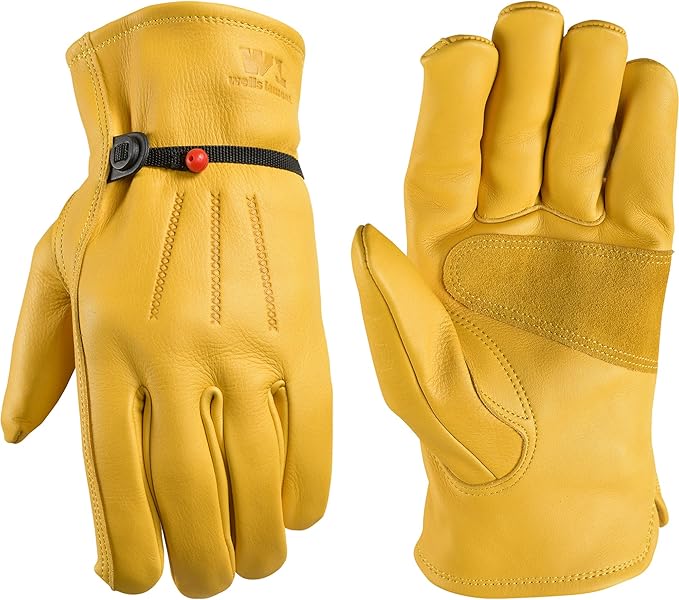 Wells Lamont Cowhide Leather Gloves Leather Work Gloves with Wrist Closure DIY Yardwork Construction Motorcycle Small Wells Lamont, Saddletan, Small Pack of 1 US