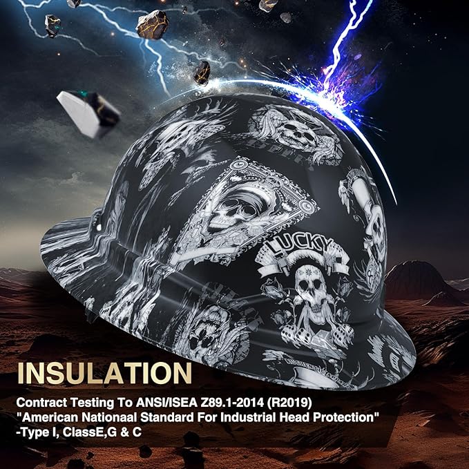 Full Brim Hard Hats ANSI/ISEA Z89.1 Type I Class E Certified 6-Point Suspension Lightweight Vented Adjustable Safety Helmet for Construction Industrial