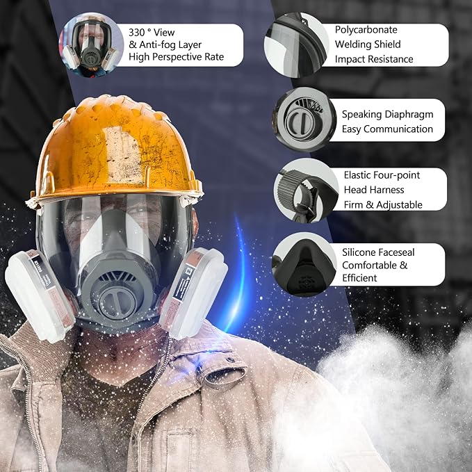 Full Face Gas Mask, Gas Masks Survival Nuclear and Chemical with 40mm Activated Carbon Filter, Reusable Respirator Mask for Gases, Vapors, Dust, Chemicals