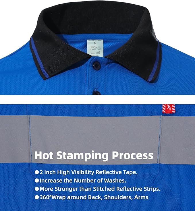 WORK IDEA Polo Shirt for Men High Visibility Reflective Work Shirt with Pockets for Construction