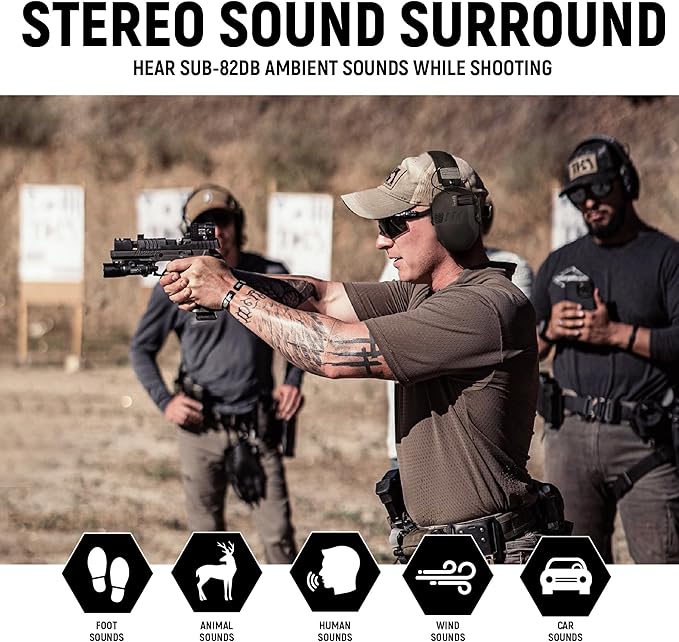 Shooting Ear Protection for Gun Range, Active Noise Reduction NRR 23dB, Shooting Ear Muffs Hearing Protection