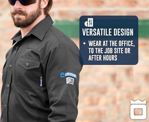 Oberon FR Arc Rated Button-Up Safety Shirt For Men - Flame Resistant Cotton - 10 Cal - Class 3 - Gray