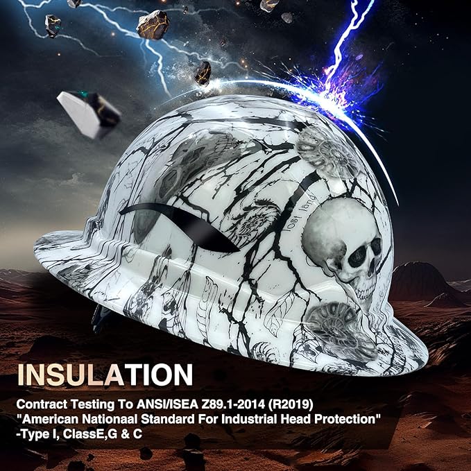 Full Brim Hard Hats ANSI/ISEA Z89.1 Type I Class E Certified 6-Point Suspension Lightweight Vented Adjustable Safety Helmet for Construction Industrial