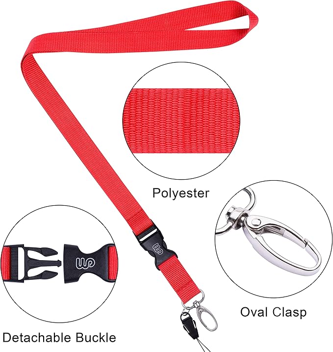 Wisdompro Office Lanyard, 5pcs 23 inch Polyester Neck Strap with Oval Clasp and Detachable Buckle for iPod, Phones, Camera, USB, Key, Keychain, ID Name Tag Badge Holder - Watermelon Red