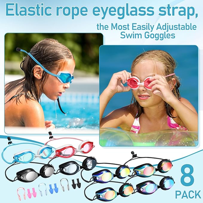 Konohan 8 Pack Kids Goggles Swim Goggles for Adult Kids Swimming Glasses Anti Fog Silicone No Leak Pool Glasses